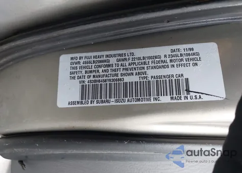 2000 Subaru Legacy Gt from USA, damaged, VIN 4S3BH6458Y6306883